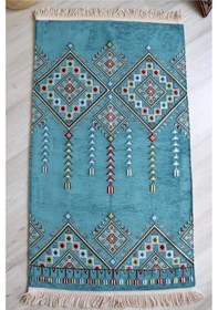 Resim Kilim Desenli Astarlı Lüks Seccade S1020 Mavi Mavi 