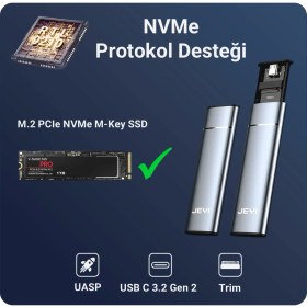 Resim JEYI PureLine M.2 NVMe Harici SSD Kutusu - USB 3.2 Gen 2 10GBPS - 2280/2260/2242/2230 Destekli 