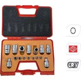 Resim Rico 1/2 1/4 Kısa 16 Parça İç Torx E Lokma Takımı Seti 