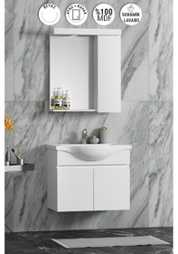 Resim Yıldız Asma 65 Cm Beyaz Mdf Lavabolu Asma Banyo Dolabı Takımı Beyaz 