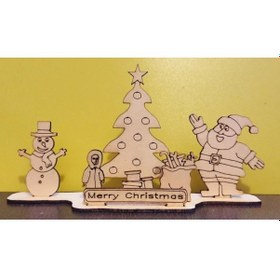 Resim Ahşap Yılbaşı Masaüstü Hediyelik Ürün Noel Hediye Çam Ağacı 