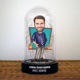 Resim Kravatlı Erkek Öğretmen Karikatürlü Fanus Biblo 