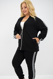 Resim Kadın Büyük Beden Kapüşonlu Baskı Detaylı Eşofman Takımı 8136-25 - 6XL / Saks Mavi 