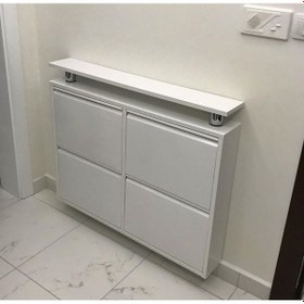 Resim Kaser 2+2 Yatay Raflı Beyaz Metal Ayakkabılık Beyaz 