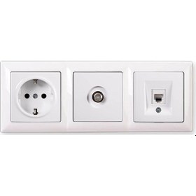 Resim Günsan Visage Beyaz 3'lü Set Topraklı Priz, F Konnektör Ve Cat5 D 