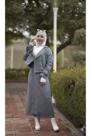 Resim Esre Store 0142 - Tesettür Trençkot Gri 