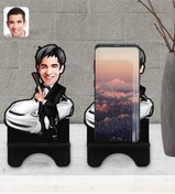 Resim Bk Gift Kişiye Özel Erkek Ajan Karikatürlü Ahşap Biblo Telefon Standı-1 