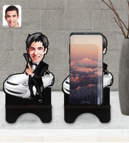Resim Bk Gift Kişiye Özel Erkek Ajan Karikatürlü Ahşap Biblo Telefon Standı-1 