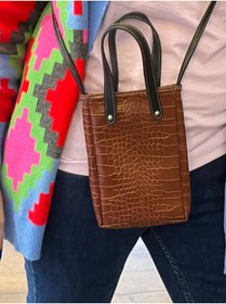 Resim Pinkylola Yeni -mini Lola Model Vegan Suni Taba Krokodil Baskılı Kartlık & Telefonluk Askılı Çanta 