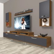 Resim Decoraktiv Ekoflex 270DA Mdf Krom Ayaklı Tv Ünitesi Tv Sehpası - Ceviz - Antrasit 