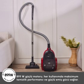 Resim Karaca Vantuz Action Force X10 2 Lt Toz Torbasız Hazneli Elektrikli Süpürge Cherry Red 899 W 