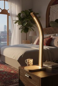 Resim reflekta Doğal Ahşap Dokunmatik Lambader Kitap Okuma Işığı Komodin Üstü Modern Masa Üstü Led 