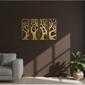 Resim 4 Lü Set Ağaç Temalı Metal Duvar Tablosu Doğal Duvar Dekoru 