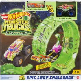 Resim Hot Wheels Monster Trucks Karanlıkta Parlayan Çemberde Yarış Seti HBN02 