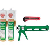 Resim Somafix Şeffaf Silikon Beyaz Silikon Mastik Tabancası Falçata Seti 