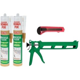 Resim Somafix Şeffaf Silikon Beyaz Silikon Mastik Tabancası Falçata Seti 