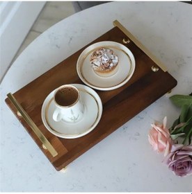 Resim Akayev Ahşap Altın Boncuk Ayaklı Florya 30x19 Cm Tepsi Kahverengi 
