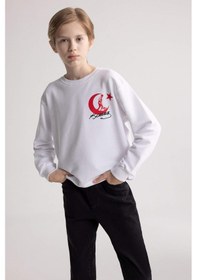 Resim DeFacto Erkek Çocuk Beyaz Bisiklet Yaka Atatürk Baskılı Nakışlı Sweatshirt D8200A824WNWT34 