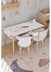Resim Resim Kağıdı Rulolu Çocuk Oyun Aktivite Masası 2 Sandalyeli Çekmeceli Çocuk Masası - Panda Çok Renkli 