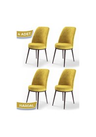Resim Canisa Concept Dexa Serisi Hardal Renk 4 Adet Sandalye, Renk Hardal, Ayaklar Kahverengi Hardal 