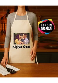Resim Kişiye Özel Fotoğraflı , Logo, Yazılı Mutfak Önlüğü Krem 