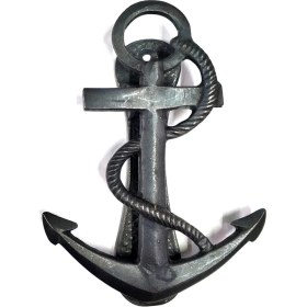 Resim Marsilyan Antika Tarz Dekoratif Pirinç Halatlı, Çapa, Denizci, Gemici Kapı Tokmağı, Taktak - 170X60 mm, Oksit 