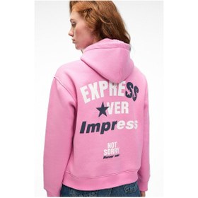 Resim Grimelange YUMEA Kadın Oversize Kapüşonlu Baskılı Pembe Sweatshirt 
