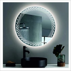 Resim Dnr-MirrorDnr-Mirror 80 cm Beyaz Ledli Tasarım Kumlamalı Banyo Aynası Makyaj Aynası Işıklı Ayna 