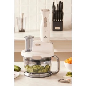 Resim Bej Renkli Çok Fonksiyonlu Mutfak Robotu ve Blender Seti, 2000 W Güç 