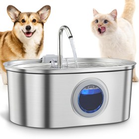 Resim Otomatik Evcil Hayvan Su Çeşmesi - Paslanmaz Çelik Büyük Kapasite (3.2L/108oz), Otomatik Dökülme Önleyici Kase, USB ile Çalışan (Fiş Gerekmez), IPX8 Yüksek Kaliteli, Kediler ve Küçük Hayvanlar İçin - Kolay Temizlenir & Sessiz Çalışma, Şık Metalik Yüzey, Su Seviyesi Göstergeli, Dayanıklı Su Kabı, Pratik Tasarım, Kedi Sahipleri için 