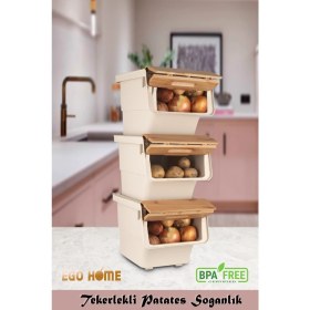 Resim 3lü Tekerlekli Patateslik Soğanlık Oyuncak Kutusu Sebzelik Patates Soğan Kovası Sepeti Motek 36 Lt 