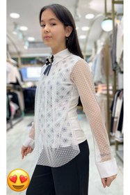 Resim Minimoda Kids Tüllü Gömlek Yakalı Kız Bluz 