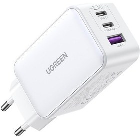 Resim Ugreen Nexode 65W GaN 3 Portlu 2 x Type-C 1 x USB-A PD3.0 QC4.0 PPS Hızlı Şarj Cihazı Beyaz 