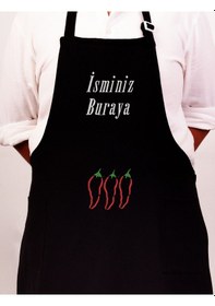 Resim Mutfak Önlüğü Kişiye Ve İsme Özel Nakışlı Mutfak Önlüğü Biber01 Farklı Renkler Siyah 
