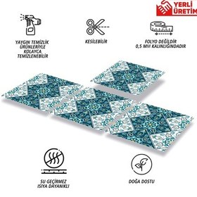Resim Tink Kendinden Yapışkanlı Turkuaz Çiçek Desenli Pvc Karo 30x30 Cm 