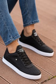 Resim BOUIS Erkek Siyah Beyaz Casual Bağcıklı Deri Terletmez Esnek Sneaker Nefes Alabilen Spor Ayakkabı 