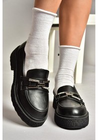 Resim Fox Shoes T996198409 Siyah Kalın Tabanlı Makosen Kadın Ayakkabı Siyah-suni Deri Siyah 