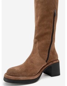 Resim Luvi Shoes Fros Taba Süet Hakiki Deri Kadın Kalın Topuklu Çizme Taba 