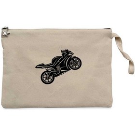 Resim Motosiklet Siluet Siyah Clutch Astarlı Cüzdan / El Çantası Siyah 