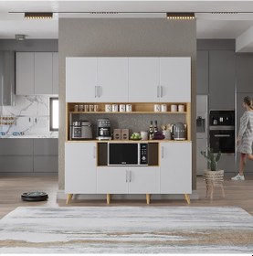 Resim Nora Kahve Köşesi Çok Amaçlı Dolap Kiler Mutfak Dolabı Meşe Beyaz 140 Cm Meşe Beyaz 