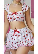 Resim Findit Beyaz Çilek Desenli Etekli Fantezı Sütyen Takım Görsel 