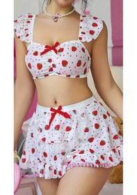 Resim Findit Beyaz Çilek Desenli Etekli Fantezı Sütyen Takım Görsel 