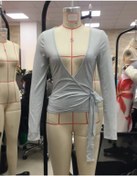 Resim Lucakuins Kadın Yoga T-shirt Slim Fit Uzun Kollu Bale Egzersiz Y2k Kravat Üstlerimavi Mavi 