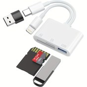 Resim 3-in-1 Çok Fonksiyonlu Okuyucu: Aydınlatma/TYPE-C/USB-A, SD/TF/USB Cihazlarını Destekler, Simultane Okuma/Yazma, Hızlı İletim, for iPhone/for iPad/android/PC HUB Kart Okuyucu İçin Tasarlanmış, Taşınabilir Kamera Fotoğraf Transferi Portu 