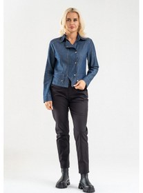 Resim Bold & Young Kadın Mavi Düğmeli Cepli Jean Gömlek Indigo 