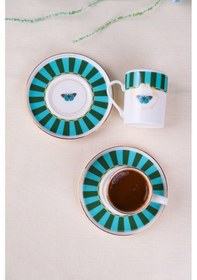 Resim Tabak Evi Porselen Butterfly Collection Altın Yaldızlı Kahve Fincanı 85cc Yeşil 2 Li Çok Renkli 