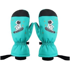 Resim Geeksen Çocuklar İçin Kış Spor Eldiveni - Su Geçirmez Isı Sağlayan Kayak Eldiveni - Dış Mekan İçin Anti-kayma Kalın Model - Mavi Uzay Yeşil 