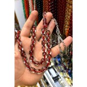 Resim Tesbihkenti Kırmızı Renk Çay Fosili Iri Taneli Toz Kehribar Tesbih 