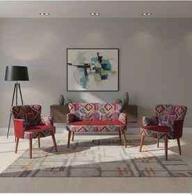 Resim Azra Mobilya Roma Çay Seti Koltuk Takımı Babyface Kumaş Karışık Desen Ceviz Ayak Bordo Bordo 