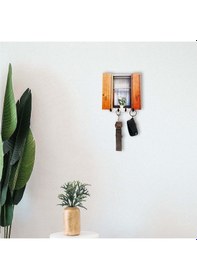 Resim CajuArt Ahşap Panjurlu Saksı Çiçekli Pencere Hol Askılık Anahtarlık Kahverengi 